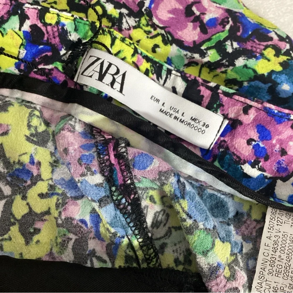 Zara Women Large Wide Leg Floral Print Culotte Pants with Pockets & Side Zip
